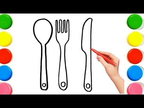 How To Draw cute spoon and fork Drawing, Painting & Coloring For Kids and Toddlers_🌈🎨