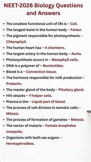 "Biology Most Expected Questions for NEET 2026 | Score 360/360 in Biology | NEET Preparation Tips"