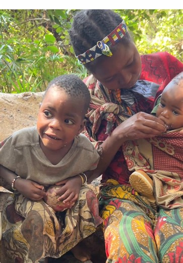Natural Meals for Kids in African Bushman Village