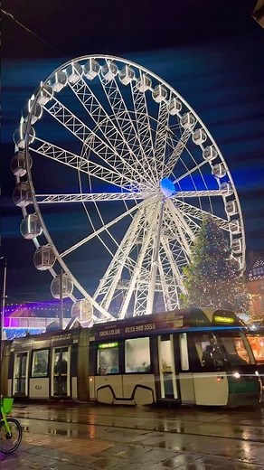The Big Wheel and Trams: A Rainy Night in Nottingham City Centre #railwaycontent
