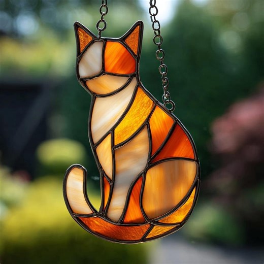 Singapura Cat Stained Glass Suncatcher - Handcrafted Cat Window Hanging - Real Glass, Elegant Cat Lovers Gift for Home Decor - Etsy
