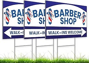 12x16 inch pack of 3 Barber Shop (Arrow) Yard Sign - Double-Sided Print with Metal Stakes - Barber Shop Grand Opening Plastic Sign - Spa Barber Shop Open Advertising Printing Lawn Garden