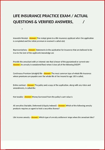 Life Insurance Practice Exam Actual Questions En Verified An video