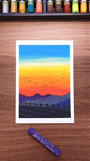 Easy Mountain Scenary Drawing using Oil Pastels | Art Tutorial #shorts #artshorts #oilpastel