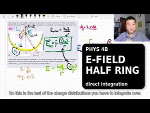 Physics 4B - Electric Field Calculation - Half Ring (OpenStax Univ Phys Vol 2, Ch 5, Prob 84)