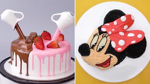 Chocolate and strawberry drip cake with Minnie Mouse cake
