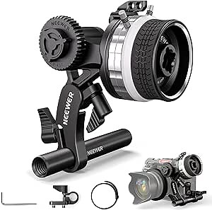 NEEWER Mini Follow Focus with A/B Stops, Lens Gear Ring, 15mm Rod & Rod Clamp for Cinema Camera, DSLR/Mirrorless Camera, Compatible with Lens Diameter Up to 114mm, PG001 (Silver)