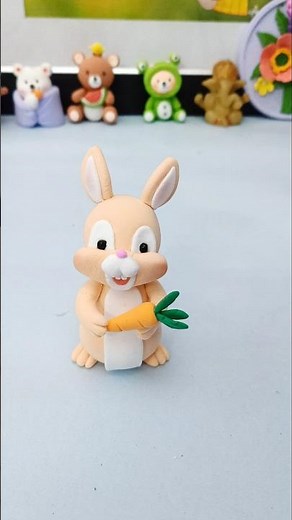 Adorable Bunny with Carrot 🥕 | Cute Clay Animal Craft Idea | Miniature Clay Art#youtubeshorts #diy