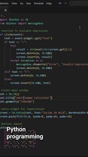 making calculator using GUI toolkit in python 😱😱. python tutorial for beginners.#coding #python