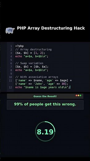 PHP Array Destructuring Hack #codingtips
