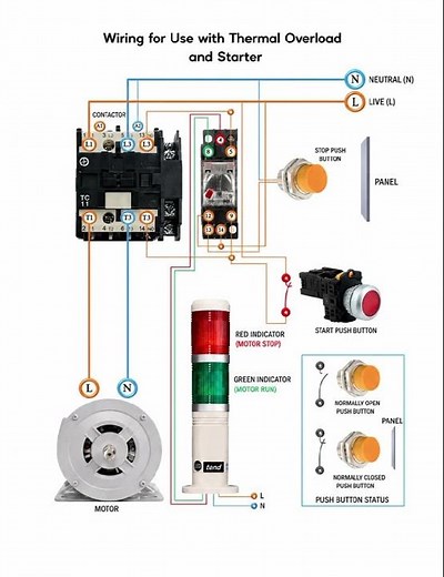 Motor Starter Wiring with Thermal Overload (Step-by-Step)Complete Motor Control Wiring Diagram