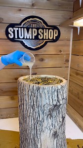 Remember this piece?!😮‍💨 I understand it’s not for everyone but this stump was created for an avid hunter who loved it! All shells were first filled with epoxy to prevent floating and bubbling. . . . #thestumpshop #stump #collectible #epoxyart #wooddesign 🌳 | thestumpshop