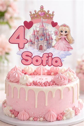 Personalized Princess Cake Topper With Name and Age | Birthday Decoration | Pink Glitter Princess Castle | Custom Cake Topper - Etsy