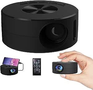 Portable Home Mini USB Projector for Phone iPhone with Remote Controller Built-in Speaker,Audio Port,Android iOS Phone Tablet USB Flash Driver Compatible, 4.33inch, FSYT200, black