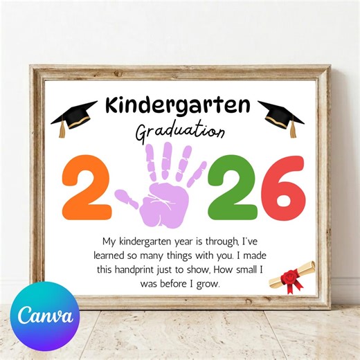 Kindergarten Graduation Handprint Art Printable Last Day of School Keepsake End of Year Craft Kids Graduation Activity - Etsy