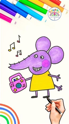 Draw Peppa Emily Elephant Cute | Draw Emily Listening to Music 🌈🐽 #peppapig #shorts #forkids #viral