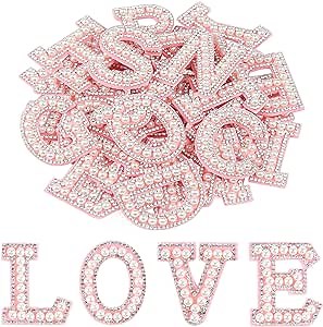 Morcheiong 52Pcs Pearl Rhinestone Letter Patches Self Adhesive A-Z, Stick on Pearl Letter Patches for Clothes, Fabric, Backpack (Pink)