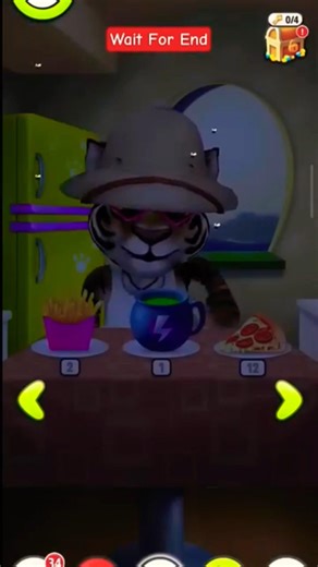 A cartoon tiger rocking shades and a bucket hat, chillin' at a table with fries , pizza 🍕, and#short