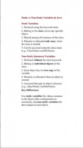 15 :difference between static and non static variable in java #interview #java #javaprogram #coding
