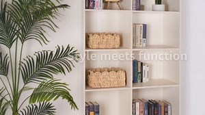 iEGrow Scalloped Wicker Basket, Set of 2 Woven Rattan Natural Water Hyacinth Baskets with Built-in Handles, Rectangle Storage Baskets for Organizing, Decor, Shelf and Nursery Room