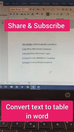 Shortcut key.Convert text to table in word.#maacomputereducation #mcemv79 #words #shortcutkeys