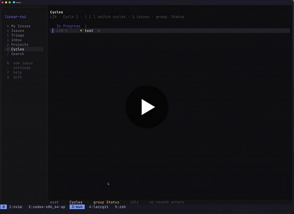 Working on a TUI for Linear using opentui by Anomaly   Quickly find issues, copy or switch branches right in the TUI, create/edit issues. It s pretty interesting using react for a TUI. Major work… | Wyat Soule