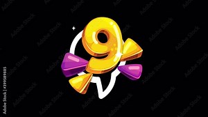 Cartoon number nine animation sign with transparent background Stock Video