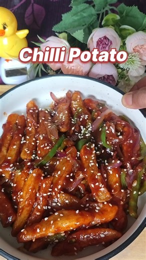 Street Style Spicy Chilli Potato Recipe 🤤#trending #viral #recipe #streetfood