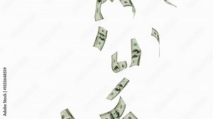 3d dollars bills falling down animation. Money rain loop One hundred dollar, Banknotes Money Flying, United States dollars falling transparent alpha channel 4k video., Money rains from the sky.