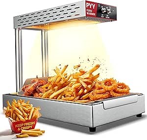 PYY French Fry Warmer - Food Heat Lamp for Chips Commercial Heat Light Free, 450W Food Warmer Countertop, Standing Warming Dump Station Churros Fried Food, Silver
