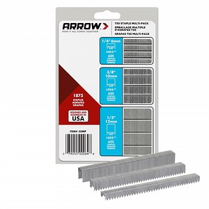 Arrow T50 Multi-Pack Heavy-Duty Staples, Sizes 1/4", 3/8", and 1/2", 1,875 Count, New, for Repairs
