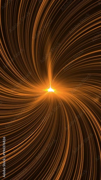 Colored spiral rotates and pulsates. Animation. Beautiful spiral of neon curved lines on black background. Many curved lines create spiral with light in center