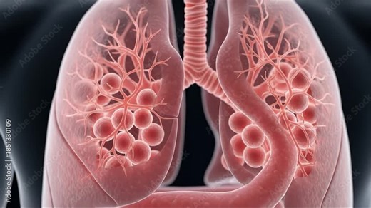 Detailed visualization of human lung anatomy highlighting airway structure and alveoli function in