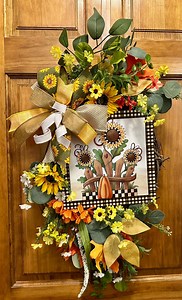 Sunflower Grapevine Wreath With Metal Sign | Fall Door Decor | 26” Rustic Oval Wreath With Ribbon, Pumpkins & Autumn Florals - Etsy