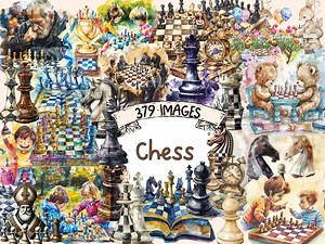 Watercolor Chess Clipart Bundle: Classic Game Pieces (379 PNG Images) (digital Download) - Etsy