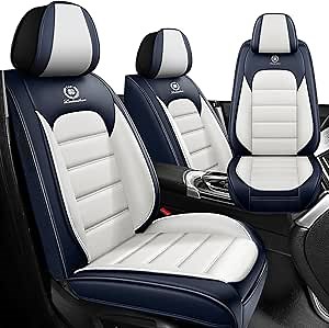 Car Seat Covers for Buick Lacrosse 2010-2016,Waterproof Soft Breathable PU Leather Seat Cover with Storage Pockets(Blue&White,Front Set)