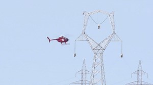 16K views · 398 reactions | Hats off to the talented pilot  We use a helicopter to attach power lines to our transmission towers. The lines are heavy, so we first fly a lighter guide wire through pulleys on the towers. This wire is used to pull the heavier power lines into place. Voltage Power Ltd. | Manitoba Hydro | Facebook