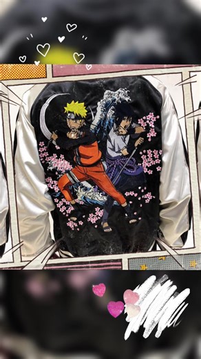 NARUTO 疾風伝 スカジャン ナルト サスケ 波 桜 黒 XXL