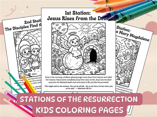 Stations of the Resurrection Coloring Pages Kids Catholic Easter Bible Story Printable via Lucis Sunday School Resurrection Pentecost Lesson - Etsy UK