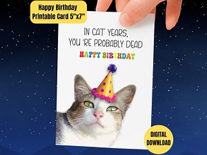Funny Cat Birthday Card: Printable Cat Lover Humor (PDF Download) - Etsy
