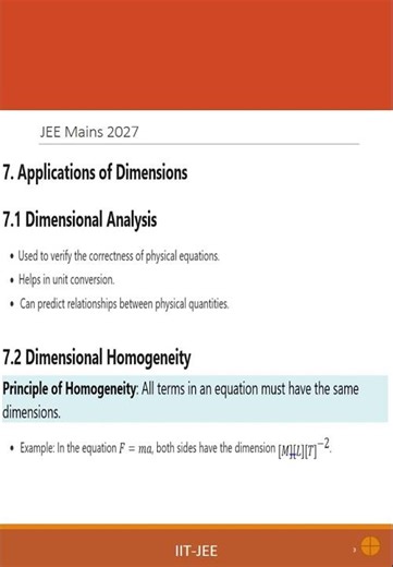 IIT JEE 2027–Physics Chapter 2 Study Notes Part 5 [7. Applications of Dimensions]