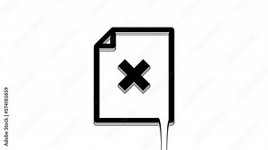 Black Delete file document icon isolated on white background. Rejected document icon. Cross on paper. 4K Video motion graphic animation