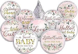 Colarr 504 Pcs Floral Baby Shower Favors Stickers Mini Kisses Candy Stickers Pink Floral Love Labels Little Cutie Labels Decoration for Baby Shower Sprinkle Birthday Party
