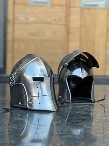 Handmade Medieval Barbute Helmet | Silver Steel Knight Armor | LARP Cosplay Helmet - Etsy