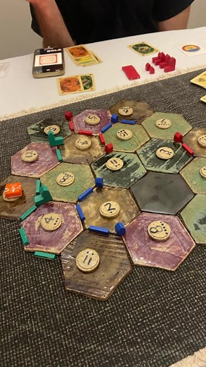 Custom Catan board was (mostly) a success! Id make some slight adjustments if i made another one; but overall this was such a fun project! #ceramics #catan #boardgamestiktok #potterytiktok
