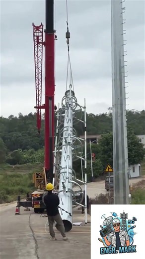 Real 5G Hybrid Utility Pole Installation #5G #TelecomRigger #UtilityPole #Construction #engineering
