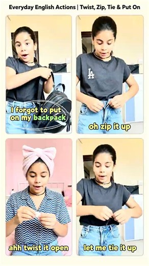 Everyday English Actions | Twist, Zip, Tie & Put On #english #learn #shorts #actionwords #vocabulary