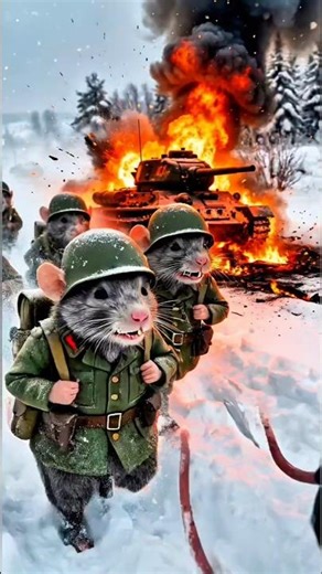 Epic Snow Battle: Brave Orange Cat Destroys Mouse Army Tank in the Snow!