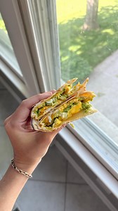 Breakfast Egg Wrap -1 tortilla (homestyle one from TJ’s or uncooked from Costco) - 2 eggs - sprinkle of cheddar cheese - 1 mini avo - salt pepper (If using uncooked cook tortilla prior to eggs) 1. Crack eggs into sprayed pan over medium heat and mix until well combined but in one layer on the bottom and cover with lid to cook. 2. Cook for about 2-3 mins on medium heat until eggs look pretty well cooked through 3. Add tortilla on top and carefully flip eggs with tortilla 4. Top with cheese and al