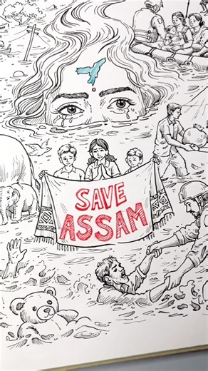 Assam Flood Drawing // #assamflood #artahort